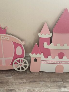 Hobby Lobby Pink Princess Castle and Carriage Wall Decor